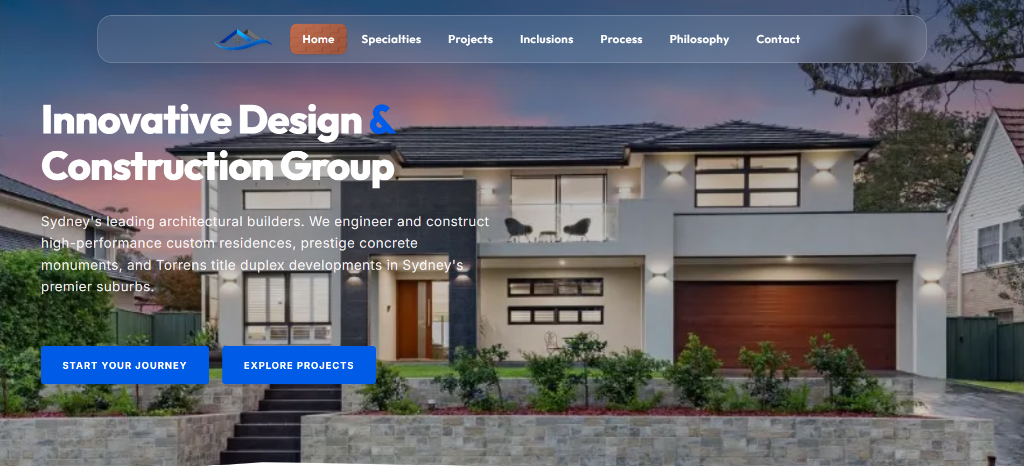 Innovative Design & Construction website developed by Astra Digital Solutions